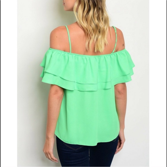 Green Off the Shoulder Ruffle Top - Picture 2 of 4